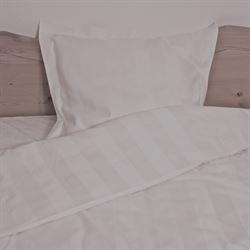 Damask-satin strib. sengesæt 140x200/60x63 cm. hvid